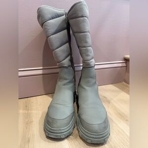 ZARA Rubberized Quilted Tall Boots Waterproof Lug Sole Taupe EU 37 US 6.5–7